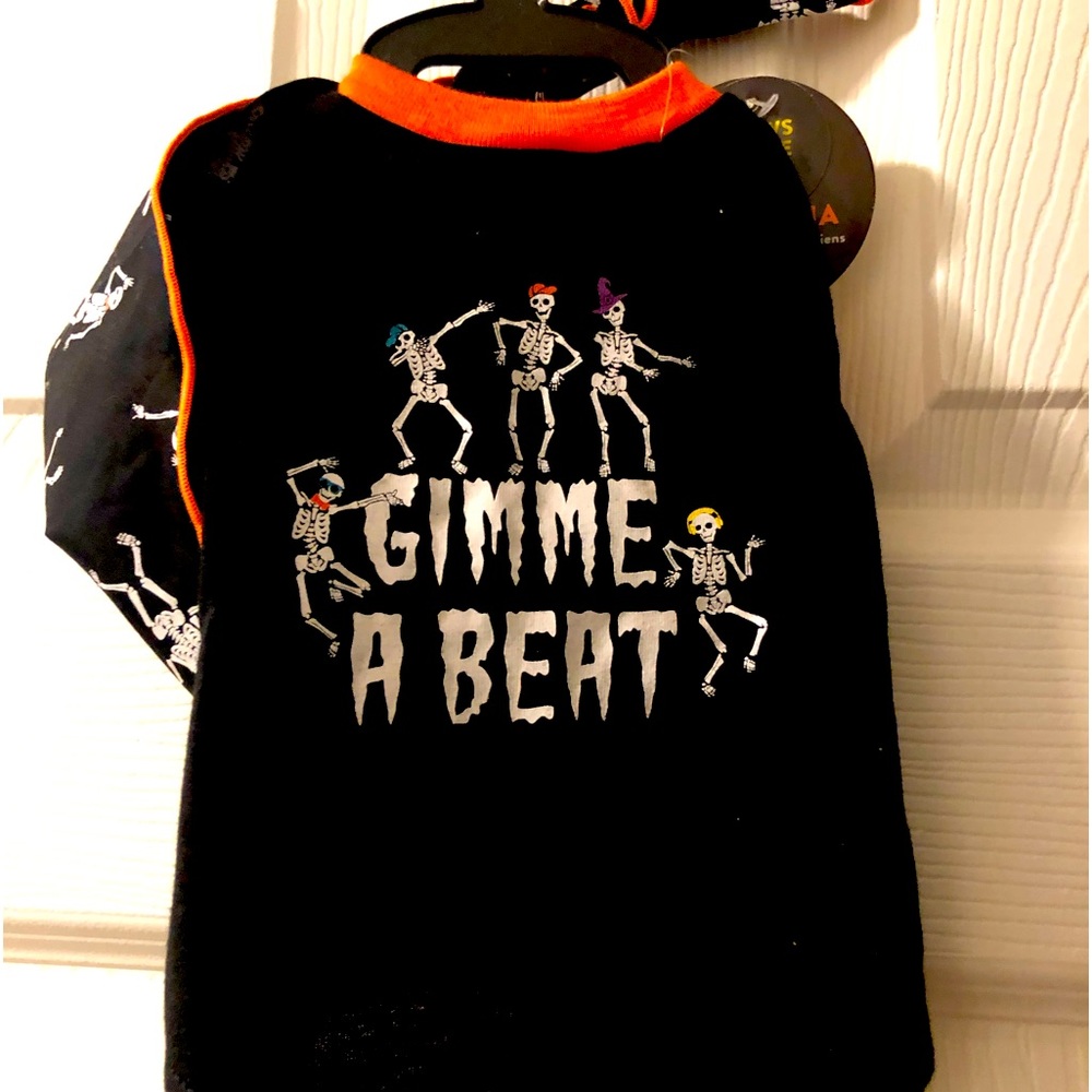 DOG HALLOWEEN TEE & BANDANA GLOW IN THE DARK COSTUME SIZE XS